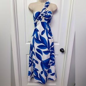 Blue Leaf One-Shoulder Bow Maxi Dress | FORE S